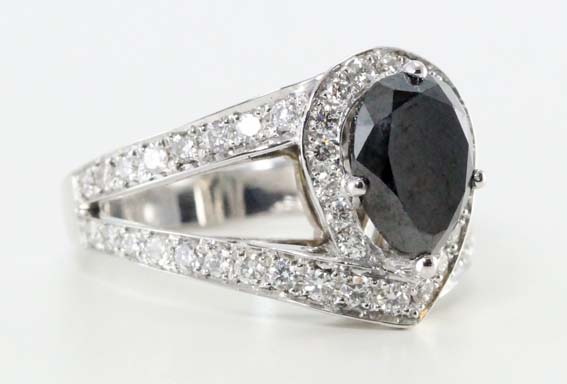 18k White Gold Black Color Enhanced Diamond Pear-Shape Ring 